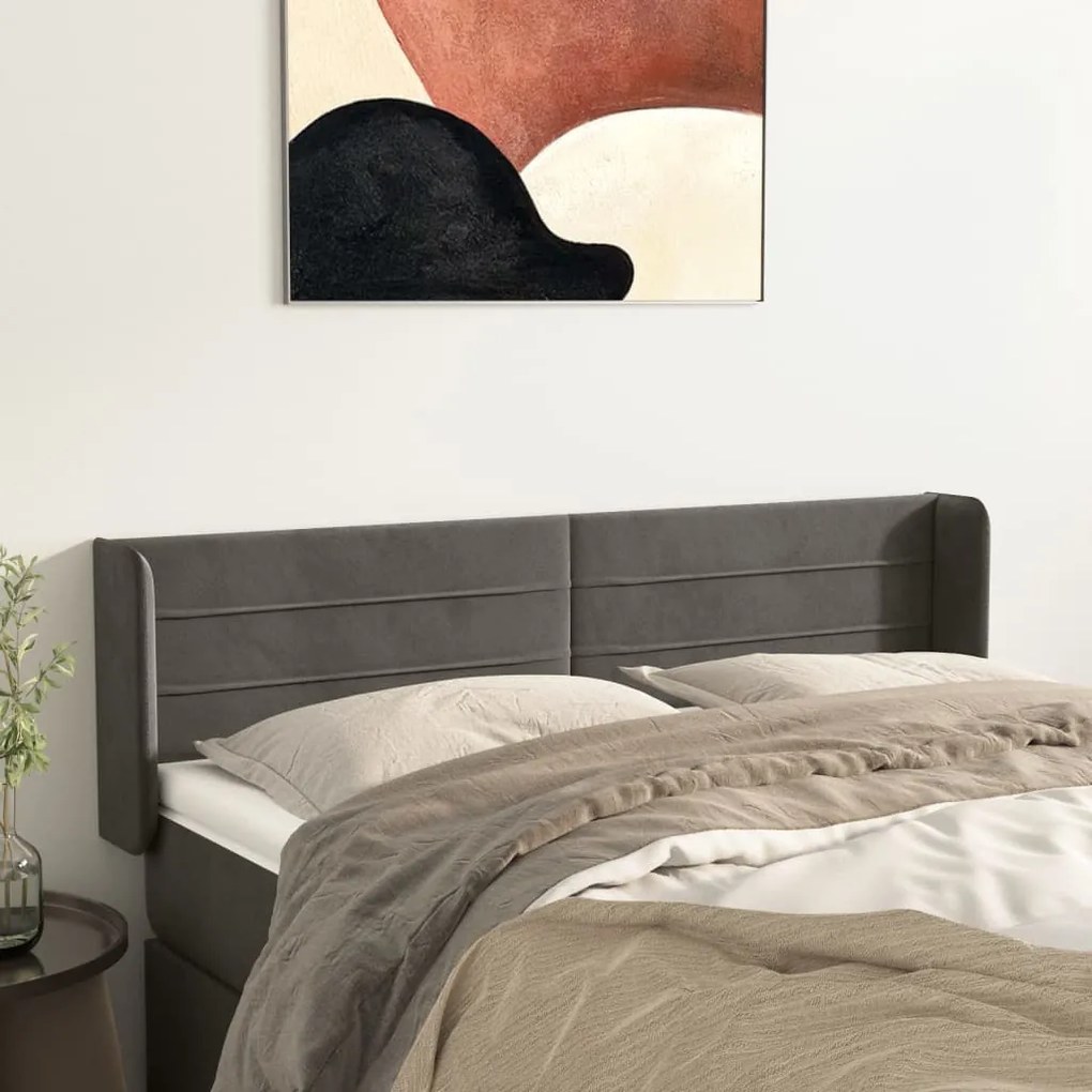 Testiera Ad Orecchio Grigio Scuro 147x16x78/88 Cm İn Velluto /