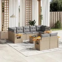 Set Divano da Giardino 10 pz con Cuscini Beige in Polyrattan 3227137