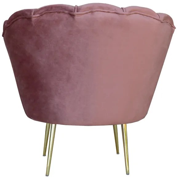 Poltrona in velluto Rosa - modello conchiglia e gambe metallo oro