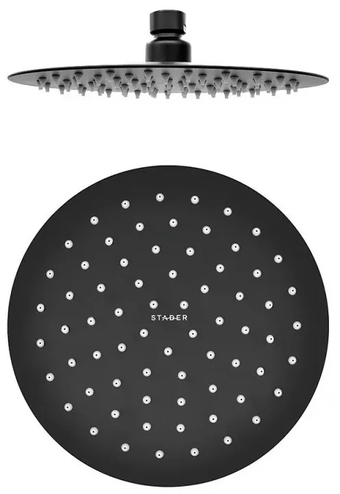 Soffione doccia tondo 20 cm con braccio 33 cm in acciaio nero opaco