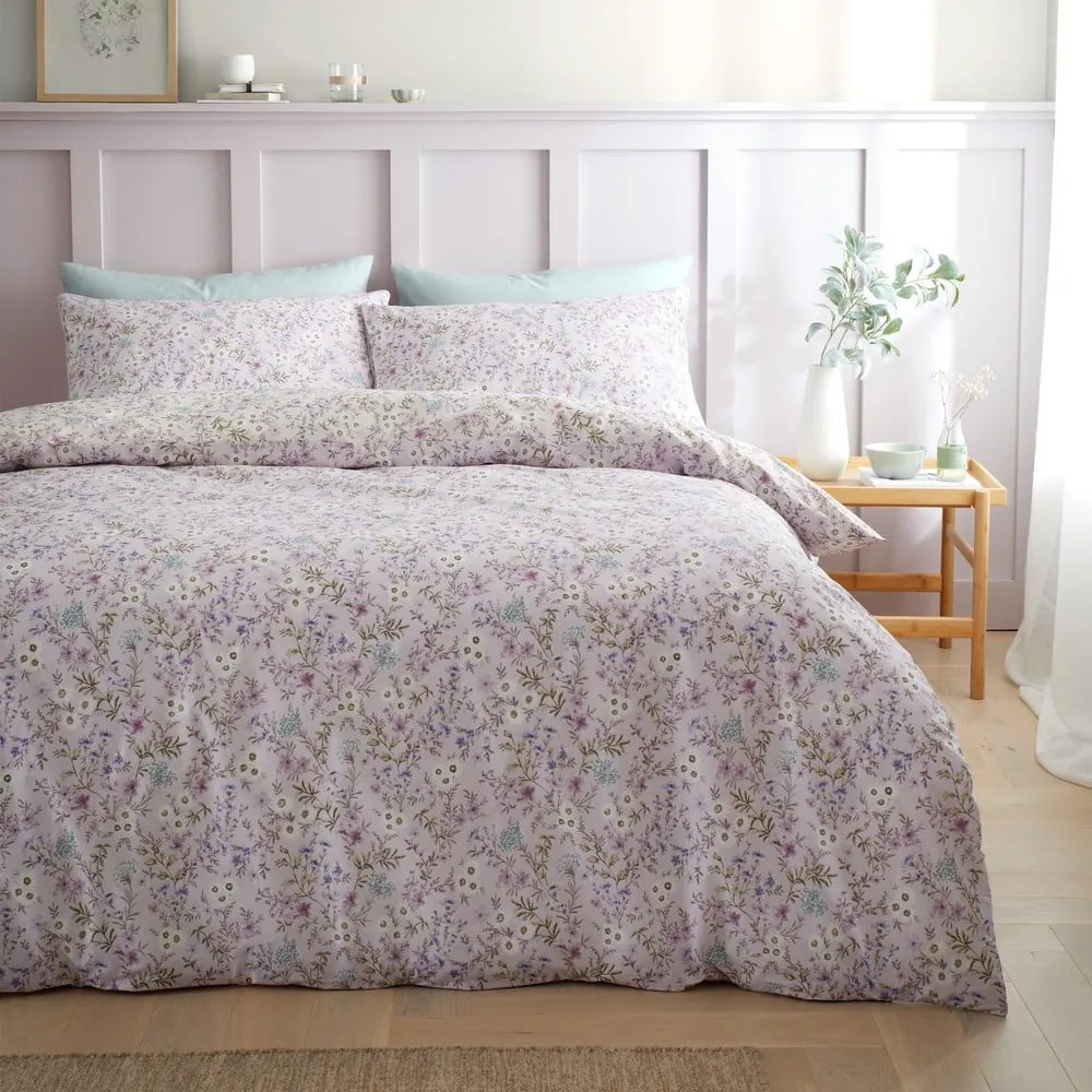 Biancheria da letto lavanda/beige in cotone per letto matrimoniale 200x200 cm Ditsy Floral – Bianca