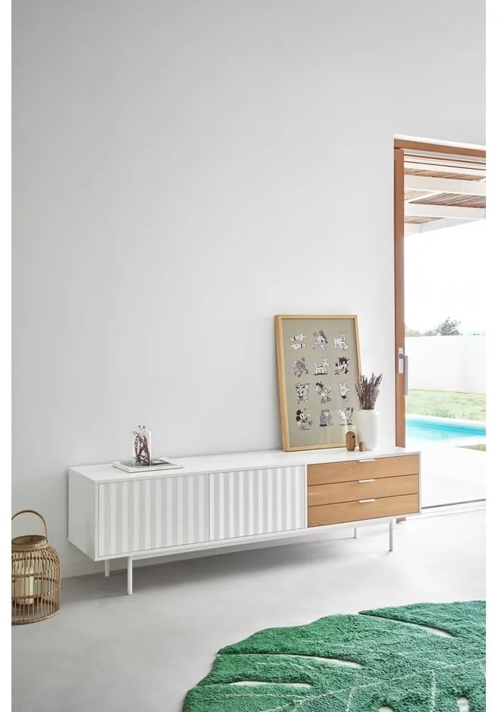 Mobile TV bianco-colore naturale effetto rovere 180x52 cm Sierra – Teulat