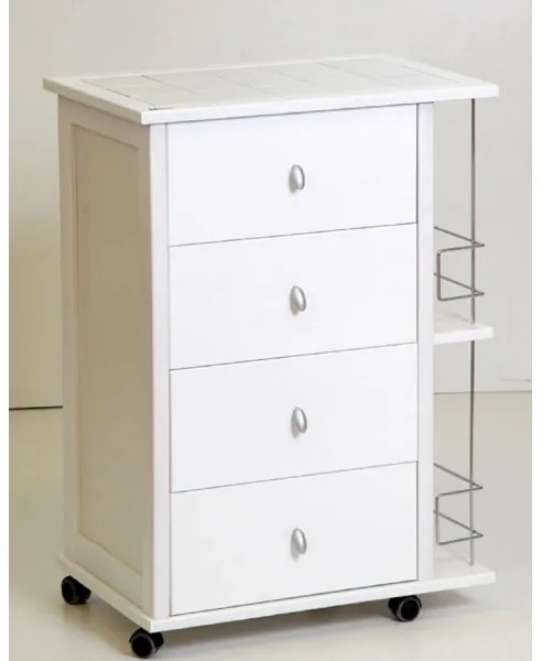 Carrello da cucina POKER con cassetti e portabottiglie Bianco