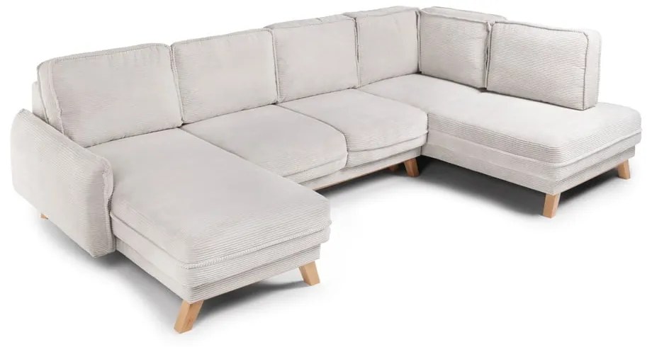 Divano angolare beige allungabile (con penisola a destra/a forma di "U") con rivestimento in velluto a coste Tori – Bonami Selection