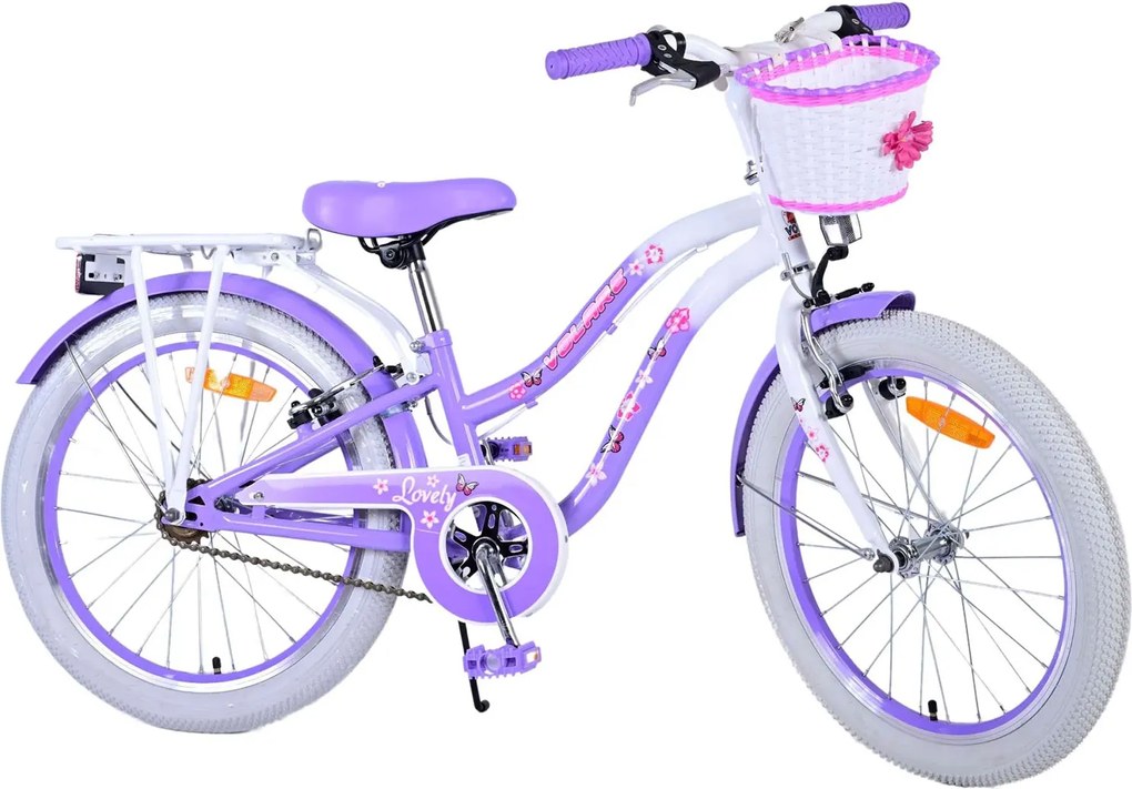 Bicicletta per Bambine 20" Freni Vbrake Cambio Shimano 7 Marce e Cavalletto con Cestino e Portapacchi Viola...