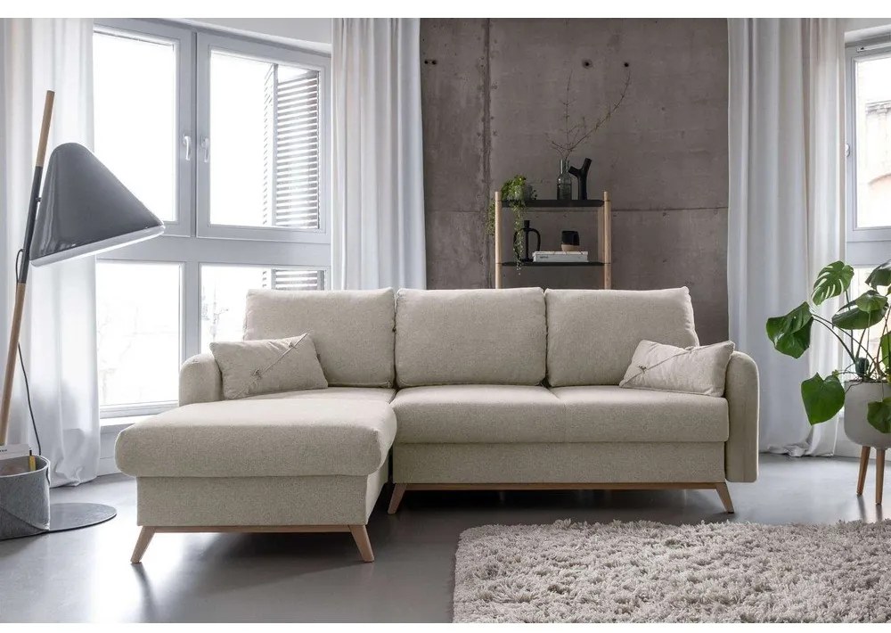 Divano letto angolare beige, angolo sinistro Scandic Lagom - Miuform
