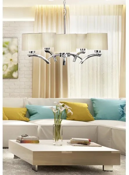 Lampadario a sospensione con filo DRAGA 5xE27/60W/230V beige/cromo lucido