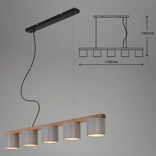 Briloner 4075-054 - Lampadario a sospensione su cavo RHON 5xE14/25W/230V