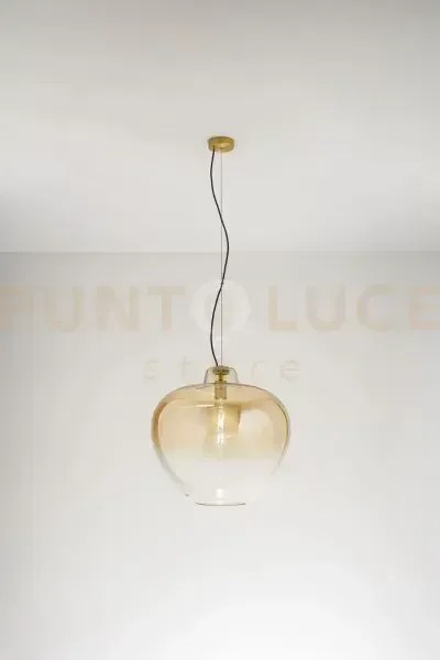 Sospensione vetro e metallo ambra specchiato sfumato e ottone bruni...