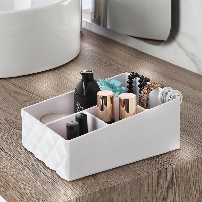 Organizer porta trucchi e cosmetici in plastica bianca con 4 scomparti