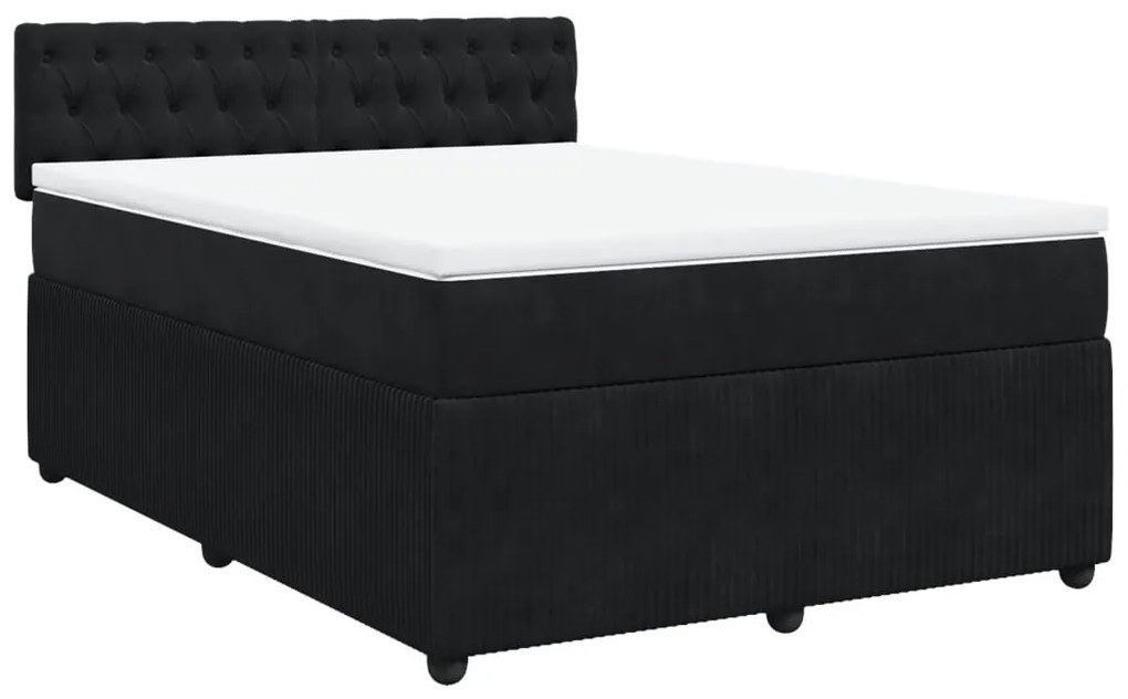Giroletto a molle con materasso nero 140x190 cm in velluto