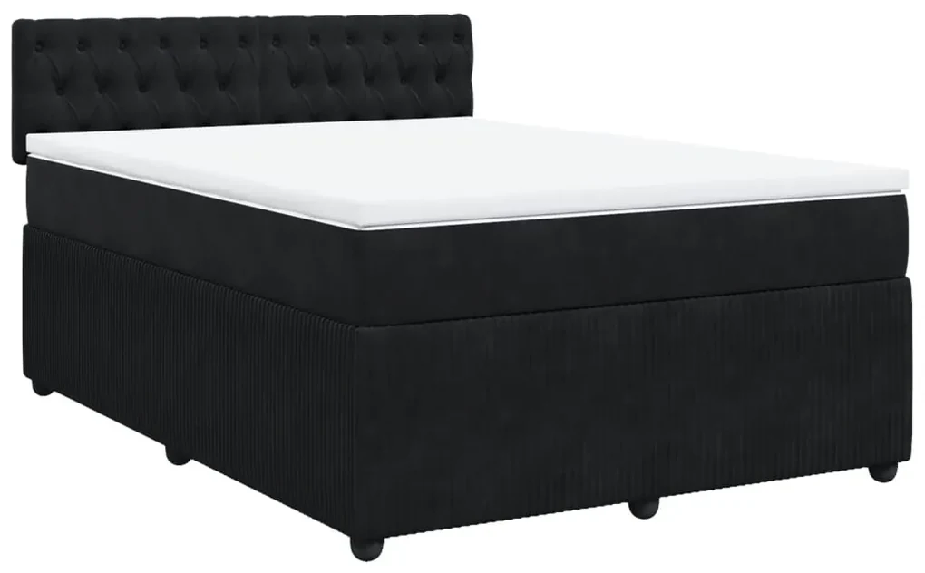 Giroletto a molle con materasso nero 140x190 cm in velluto