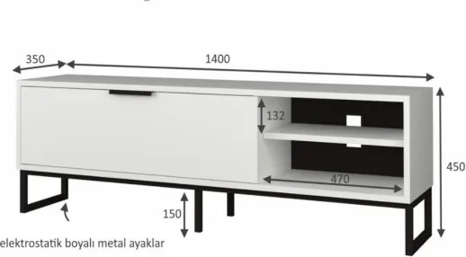Mobile TV Da Terra 140 Cm Con Piedini Neri E Anta Frontale Way Bianco