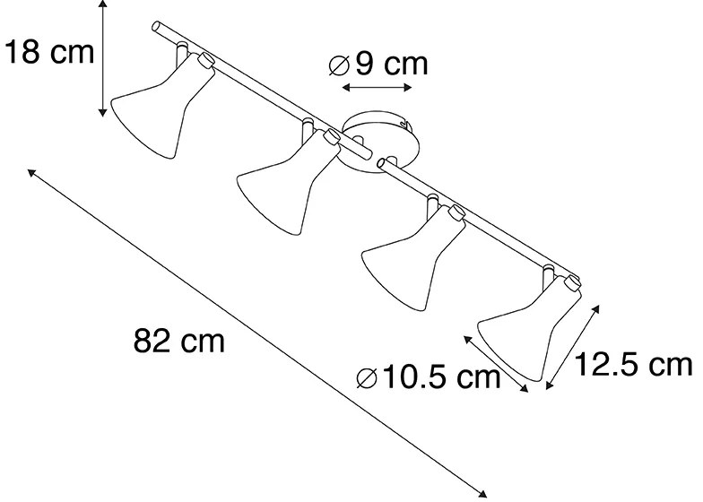 Faretto moderno nero con oro 4 luci - Magno