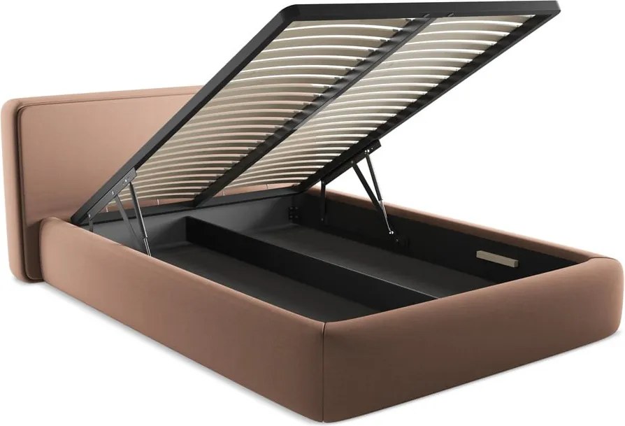 Letto matrimoniale imbottito rosa chiaro con contenitore con griglia 140x200 cm Kiana - Makamii