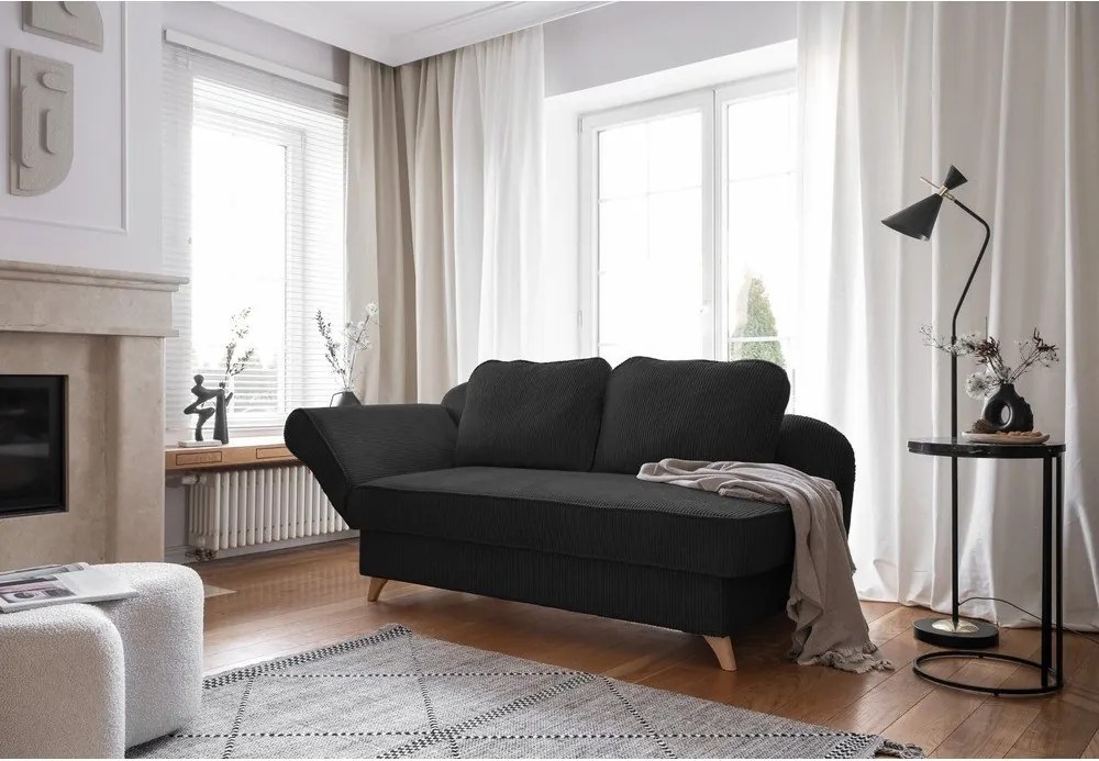 Chaise longue color antracite (con penisola a sinistra) con rivestimento in velluto a coste Chic Charlotte – Miuform