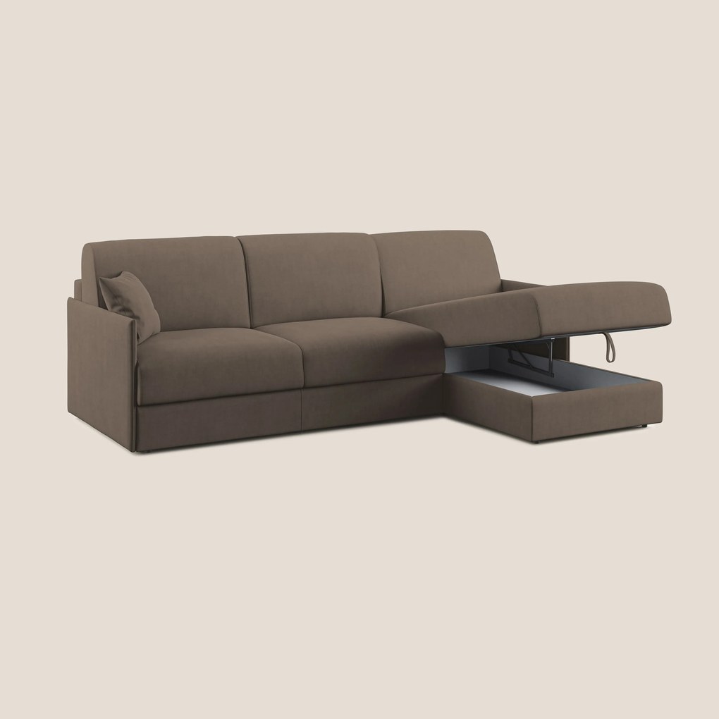 Evans Divano letto angolare con penisola in morbido tessuto impermeabile T02 marrone