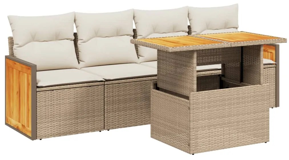 Set divano da giardino 5 pz con cuscini beige in polyrattan