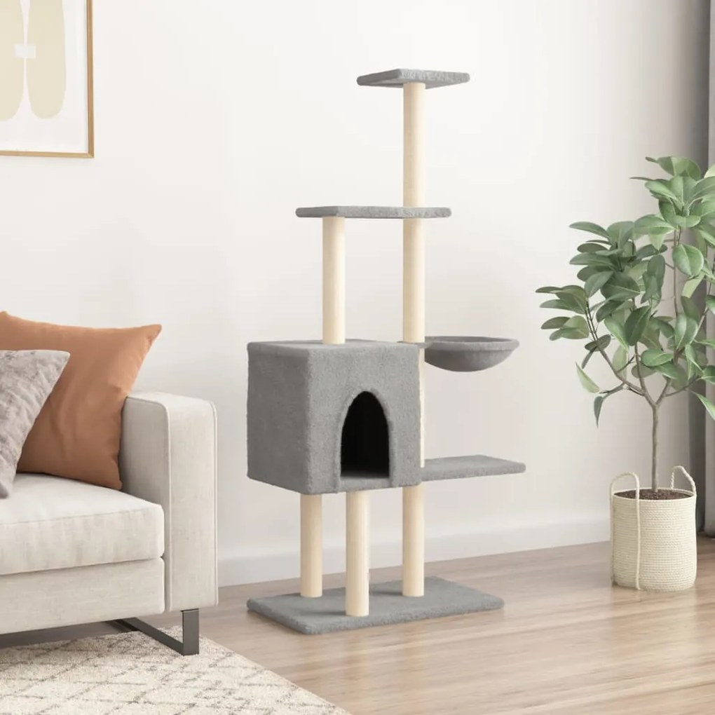Albero per gatti con tiragraffi in sisal grigio chiaro 145 cm