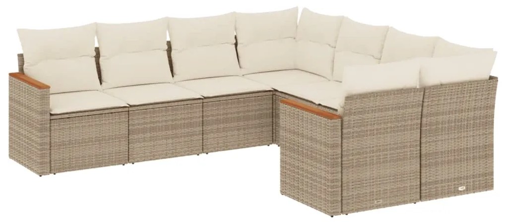 Set Divano da Giardino 8 pz con Cuscini Beige in Polyrattan