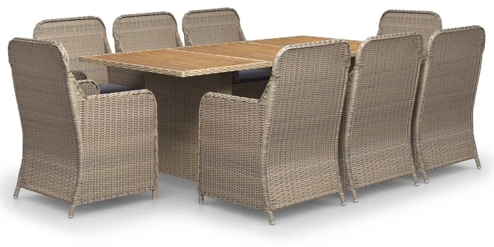 Set da pranzo da giardino 9 pz in polyrattan marrone