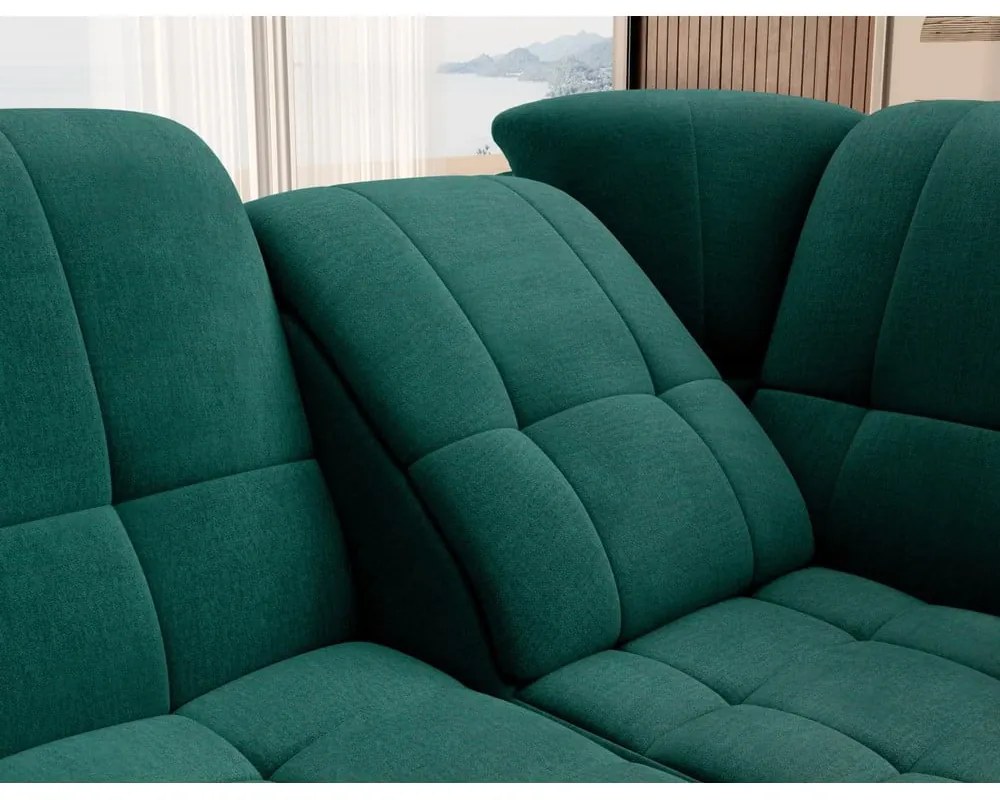 Divano angolare verde allungabile/con contenitore (con penisola a destra/a L) e rivestimento in velluto Sado – ELTAP