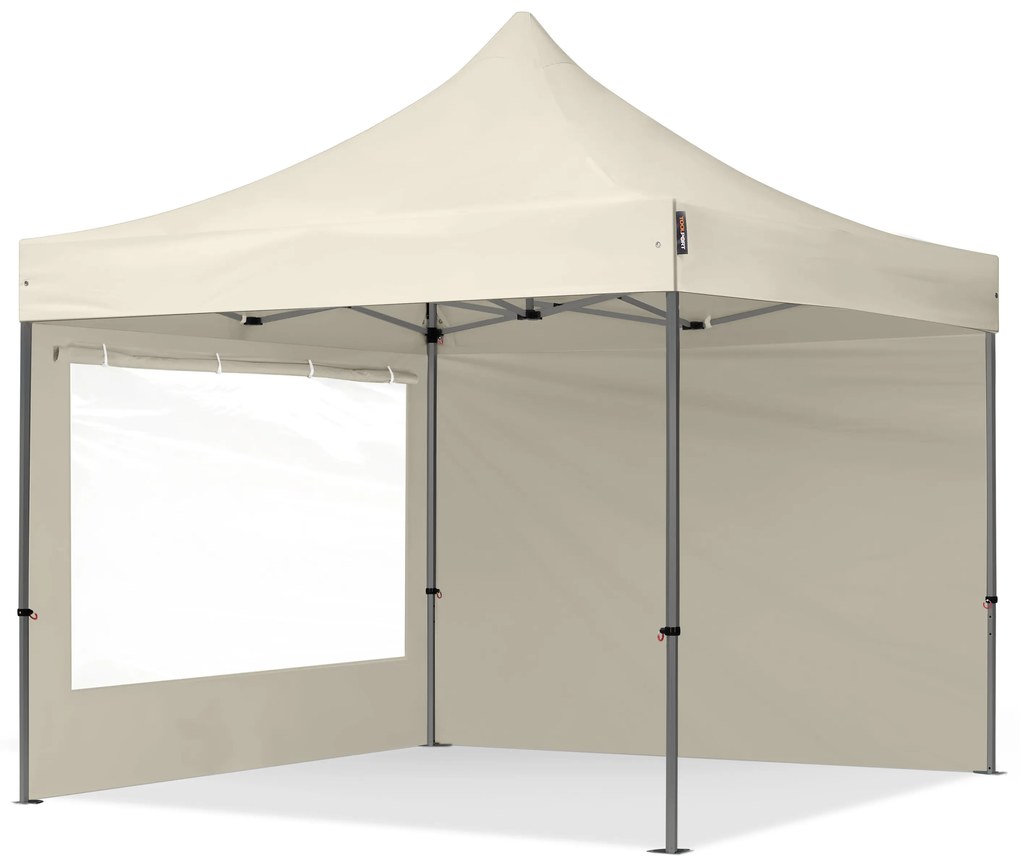 TOOLPORT 3x3m gazebo pieghevole con laterali (finestre panoramiche), PREMIUM acciaio, crema - (600013)