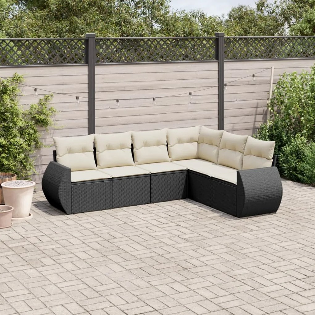 Set Divano da Giardino 6 pz con Cuscini Nero in Polyrattan