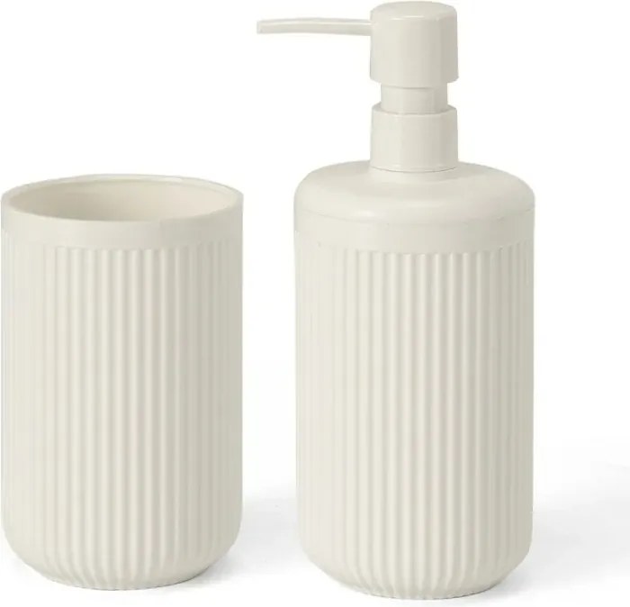 Set accessori bagno 2 pz con dispenser e portaspazzolino bianco crema cannettato Arizona