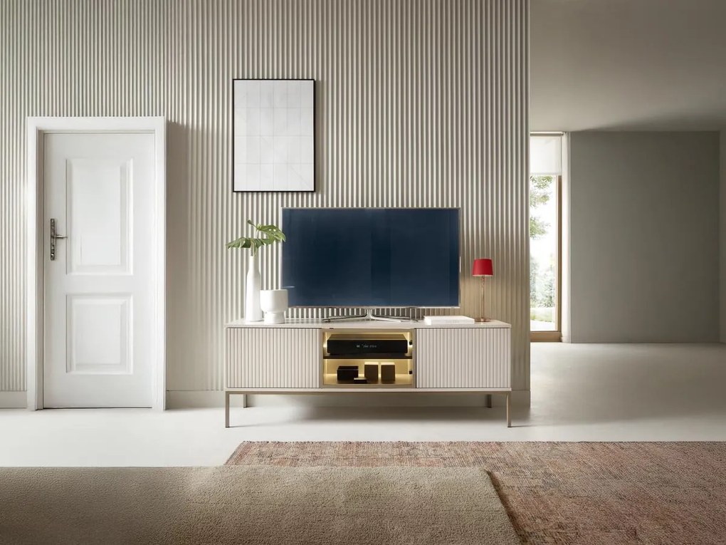 Mobile TV 3 ante con LED in MDF e Vetro fumé Beige e Nero OVILA