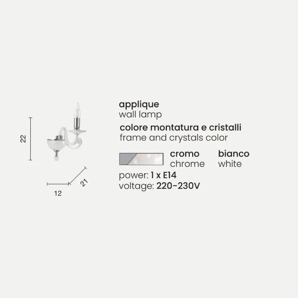 Applique CHERUBINI in vetro e cristallo ottico 1 LUCE BIANCO