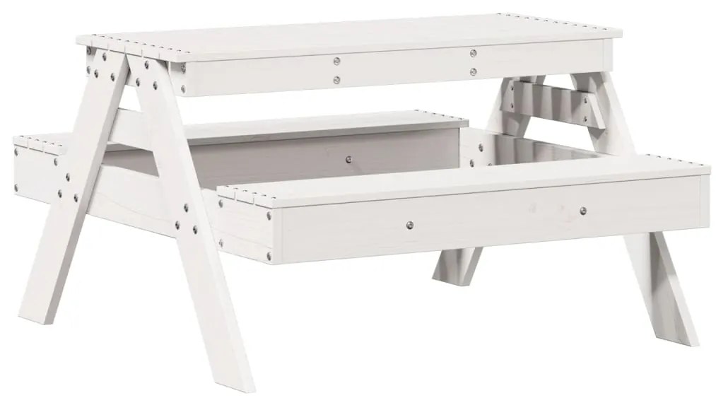 Tavolo picnic per bambini bianco 88x97x52cm legno massello pino