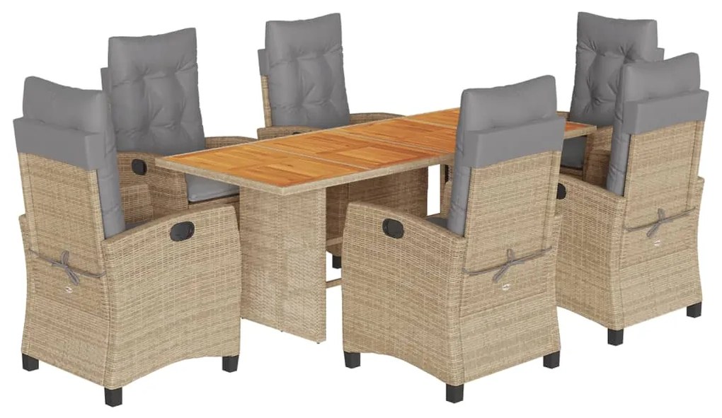 Set pranzo da giardino 7 pz con cuscini beige misto polyrattan