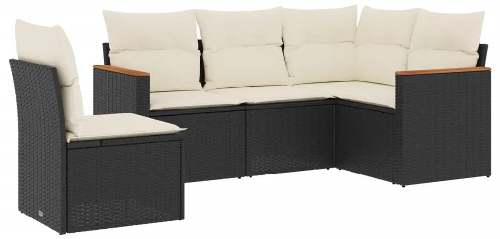 Set divani da giardino 5 pz con cuscini in polyrattan nero