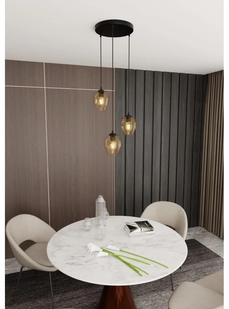 Lampadario a Sospensione in Acciaio e Vetro ISTAR 3 BL PREMIUM 3xE27 Colore delle Sfere Ambrate