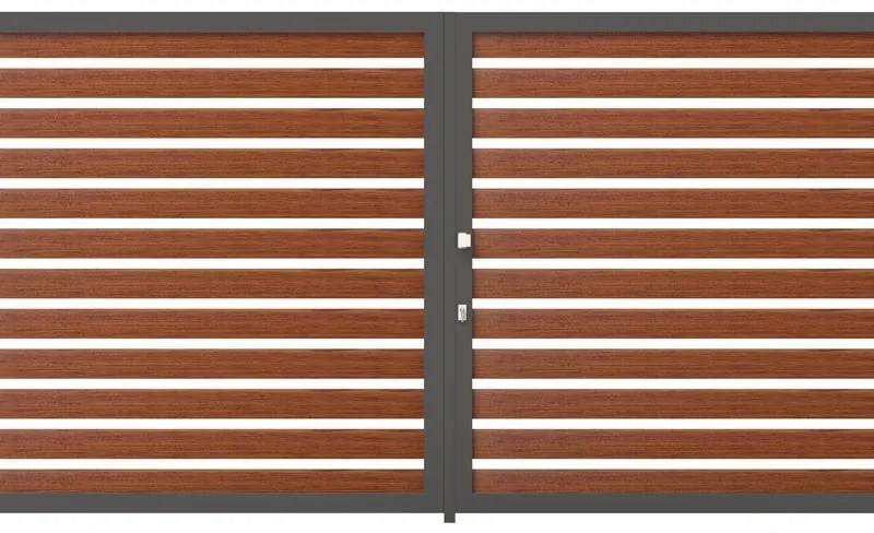 Cancello manuale battente Maia120-40 ALBA in alluminio rovere dorato telaio grigio, apertura centrale, L 400 x H 190 cm