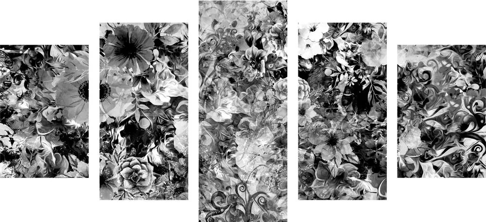 Quadri 5 pezzi – Fiori in bianco e nero