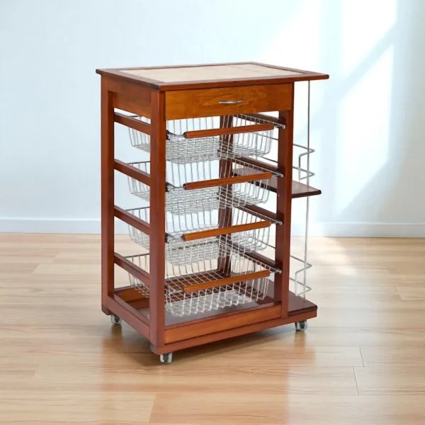 Carrello da cucina portafrutta con portabottiglie LANDHELL Ciliegio