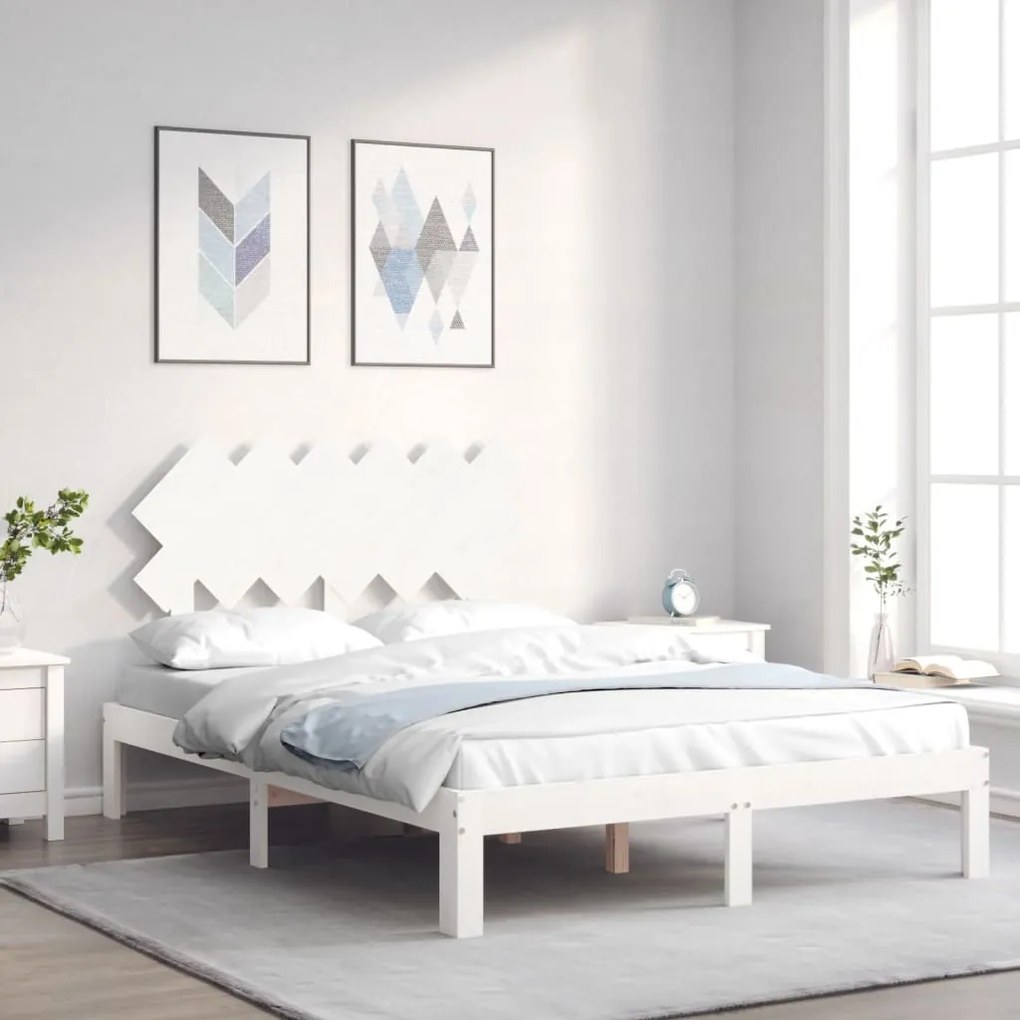 Giroletto Con Testiera Bianco Double İn Legno Massello /