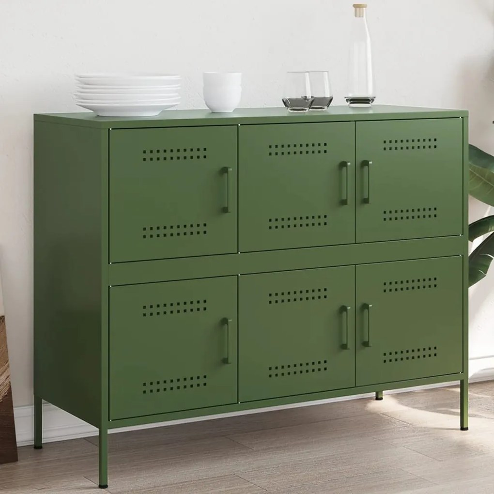 Credenza verde oliva 100,5x39x79cm in acciaio laminato a freddo