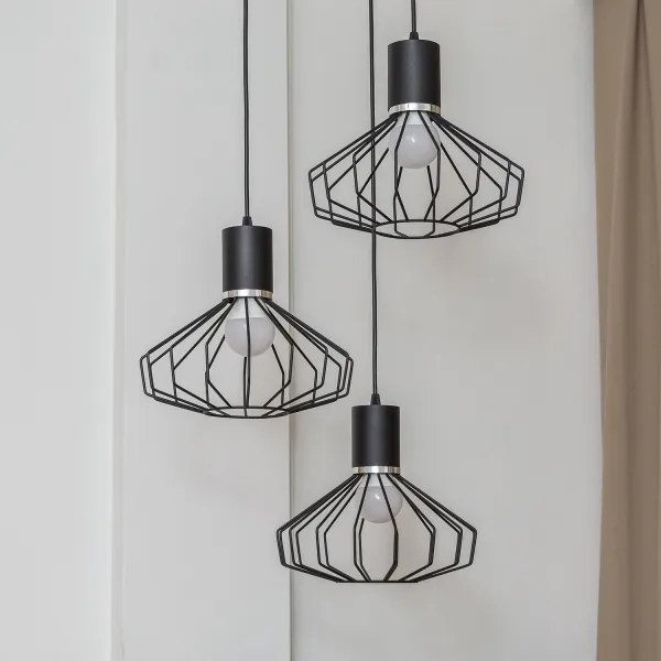 Lampadario a sospensione con cavo SOLANO 3xE27/15W/230V nero/cromo lucido