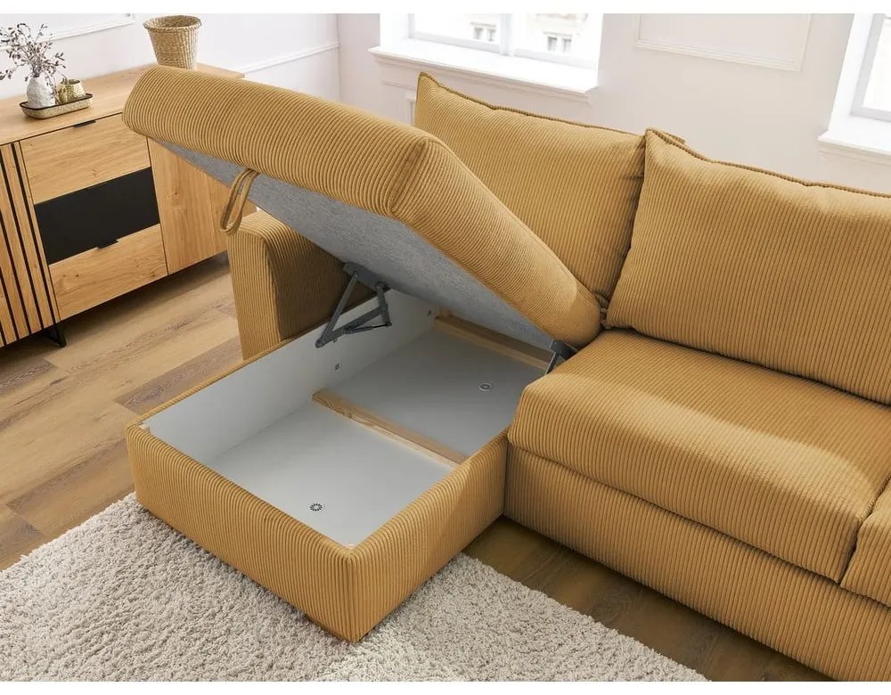 Divano angolare giallo allungabile (con composizione variabile) con rivestimento in velluto a coste Augustin – Bobochic Paris