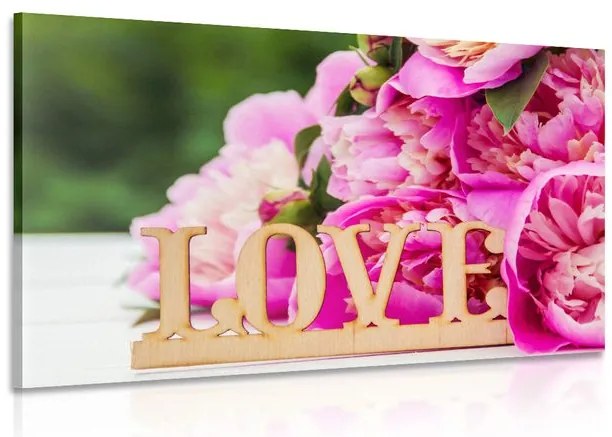 Quadro su tela – Peonie con scritta Love