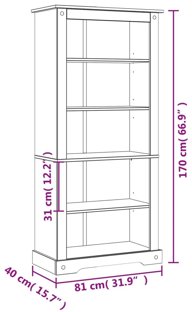 Libreria 5 Ripiani Pino Messicano Corona Range 81x40x170 cm