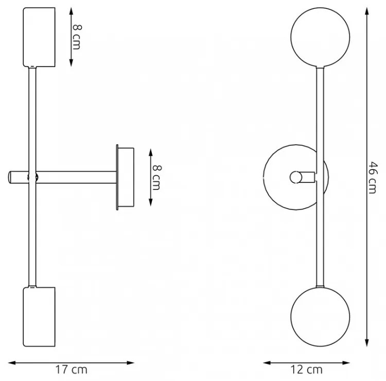 Lampada da parete in acciaio NATSU K2 nero 2xGX53 Colore del corpo Nero