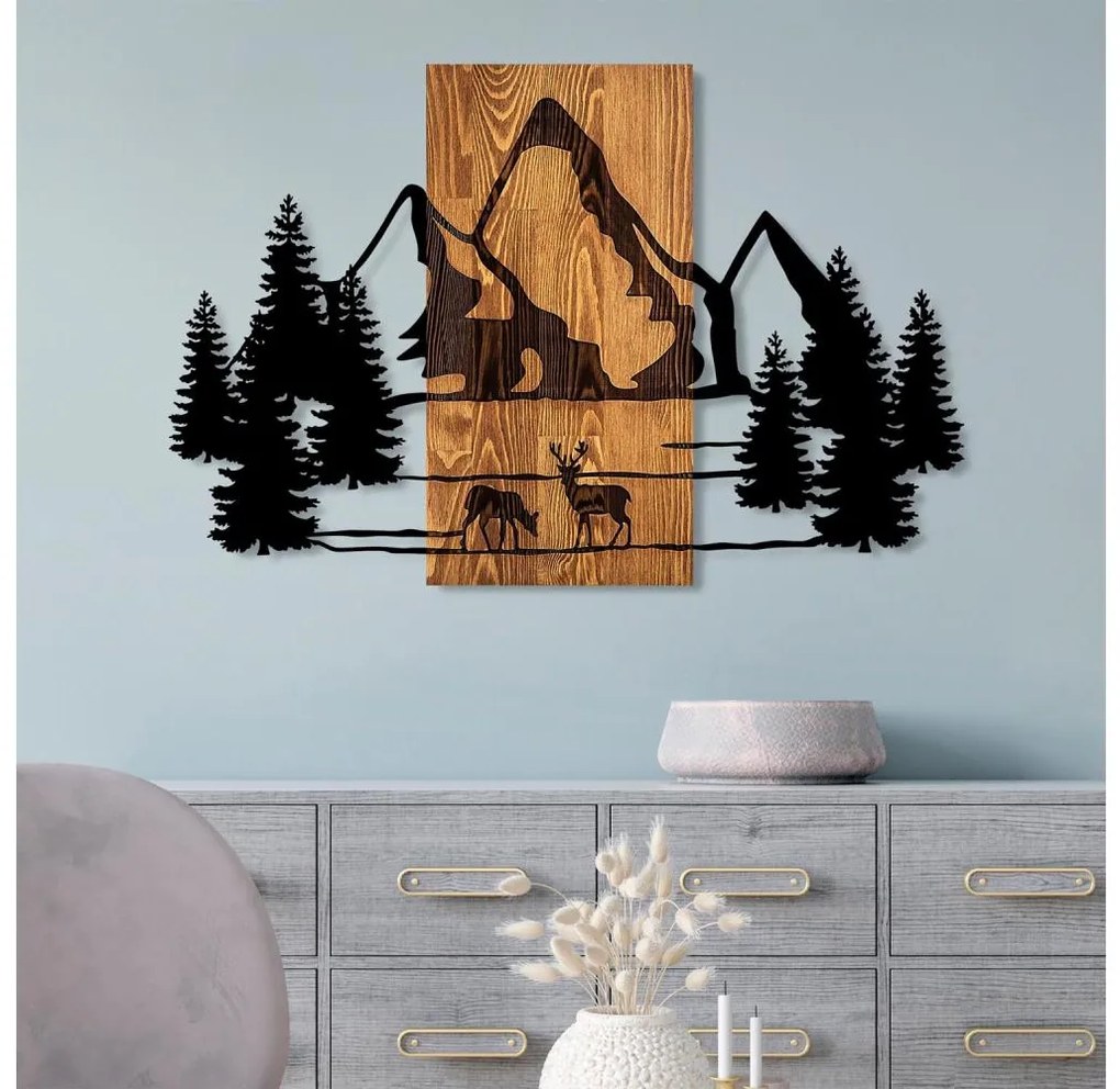 Decorazione da muro 88x57 cm montagne legno/metallo