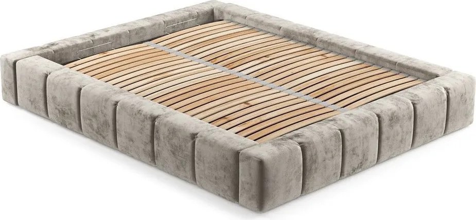 Letto matrimoniale imbottito beige con spazio contenitivo e rete 200x200 cm Aruba L - Maison de Rêve