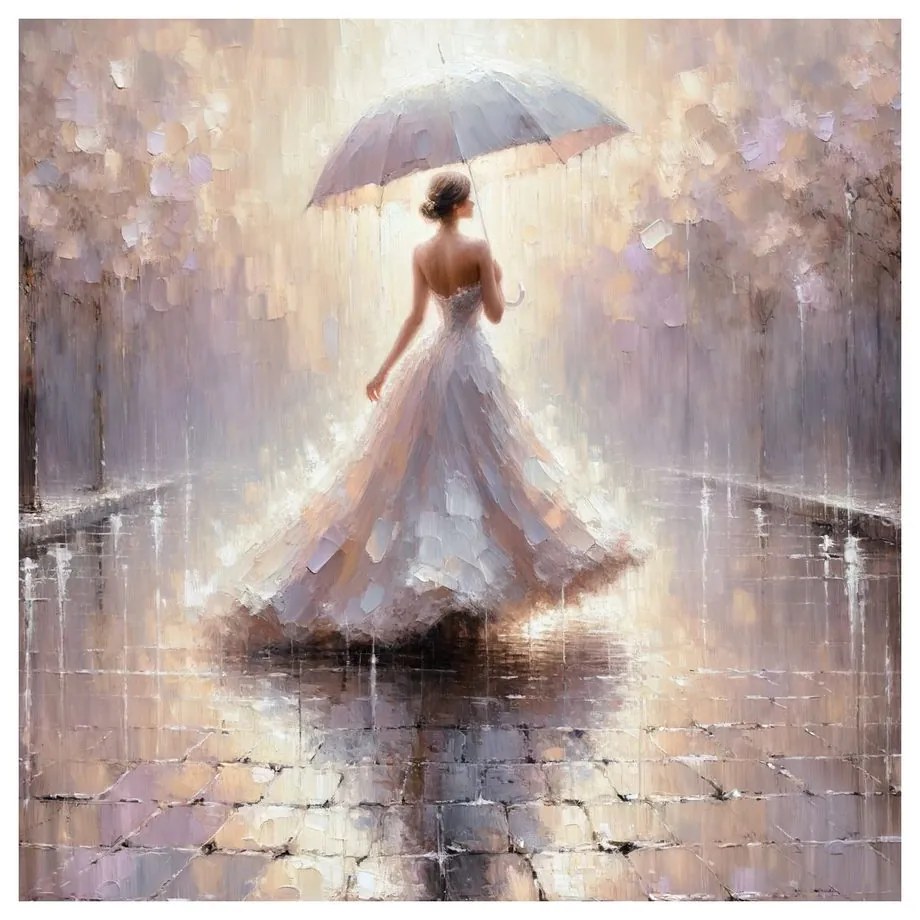 Quadro su tela – Donna che cammina sotto la pioggia