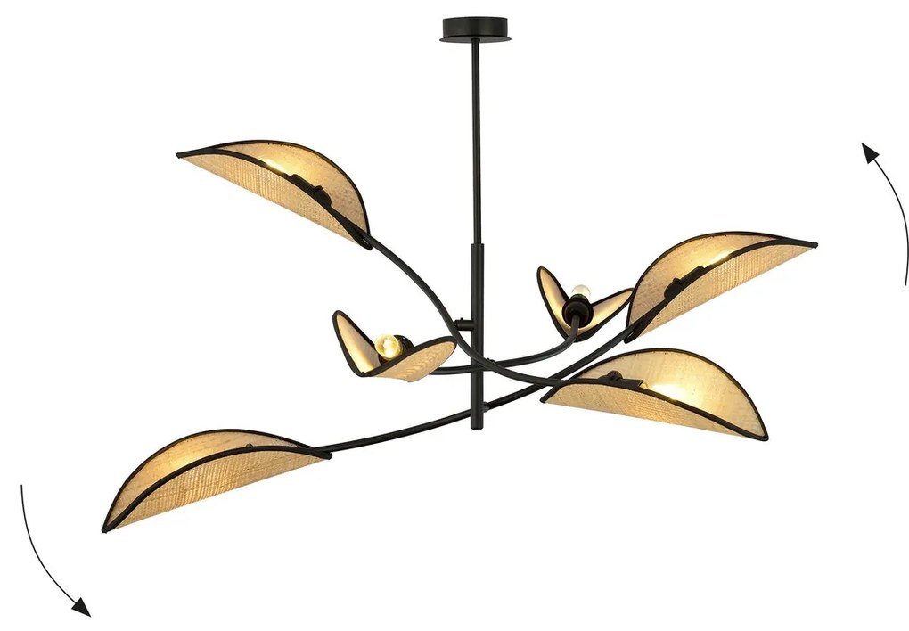 Lampadario a Sospensione in Acciaio e Tessuto LOTUS 6 Nero 6xE14