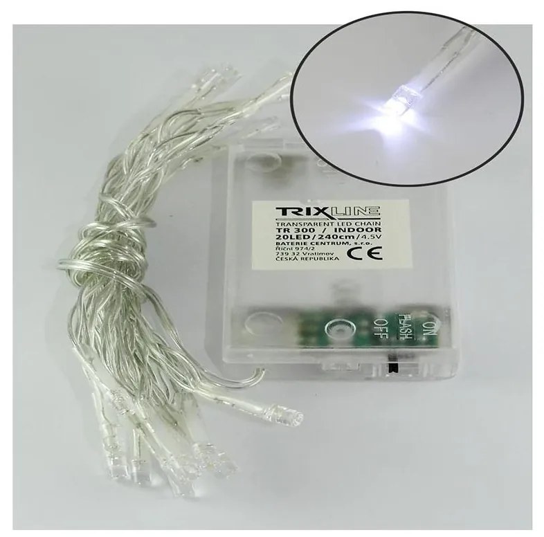 Catena luminosa LED per Natale, 20 LED/2 funzioni, 2,4 m, bianco freddo